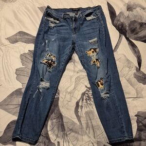 Judy Blue Ripped Blue Jeans with Animal Print Details